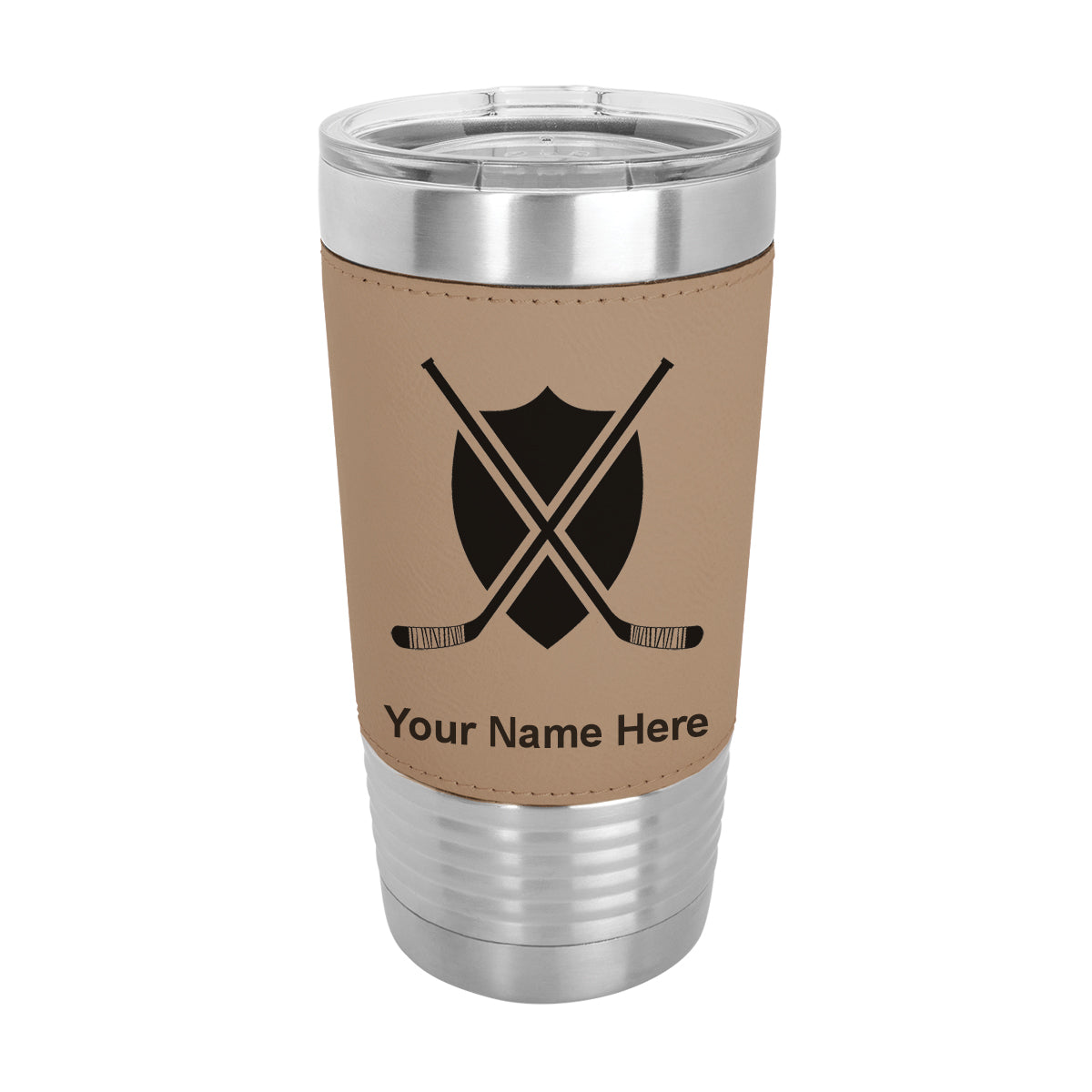 20oz Faux Leather Tumbler Mug, Hockey Sticks, Personalized Engraving Included - LaserGram Custom Engraved Gifts