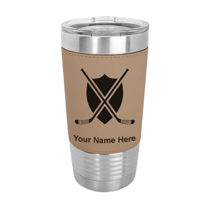 20oz Faux Leather Tumbler Mug, Hockey Sticks, Personalized Engraving Included - LaserGram Custom Engraved Gifts