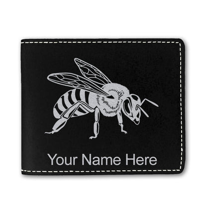 Faux Leather Bi-Fold Wallet, Honey Bee, Personalized Engraving Included