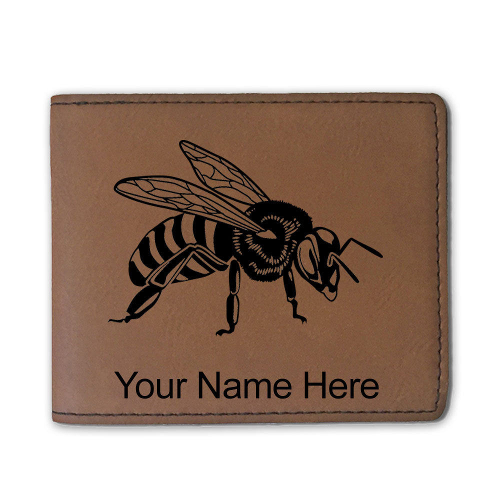Faux Leather Bi-Fold Wallet, Honey Bee, Personalized Engraving Included