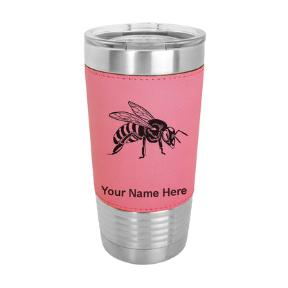 20oz Faux Leather Tumbler Mug, Honey Bee, Personalized Engraving Included - LaserGram Custom Engraved Gifts