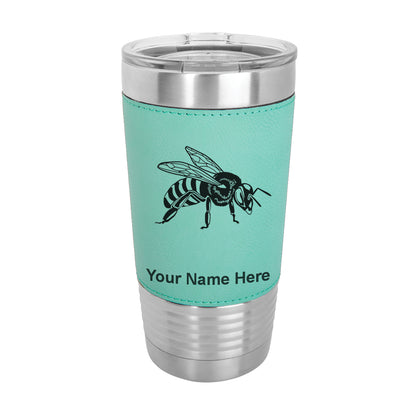 20oz Faux Leather Tumbler Mug, Honey Bee, Personalized Engraving Included - LaserGram Custom Engraved Gifts