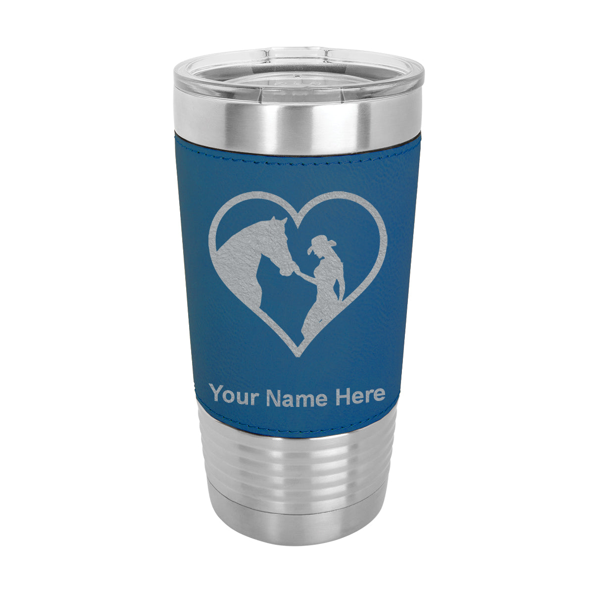 20oz Faux Leather Tumbler Mug, Horse Cowgirl Heart, Personalized Engraving Included - LaserGram Custom Engraved Gifts