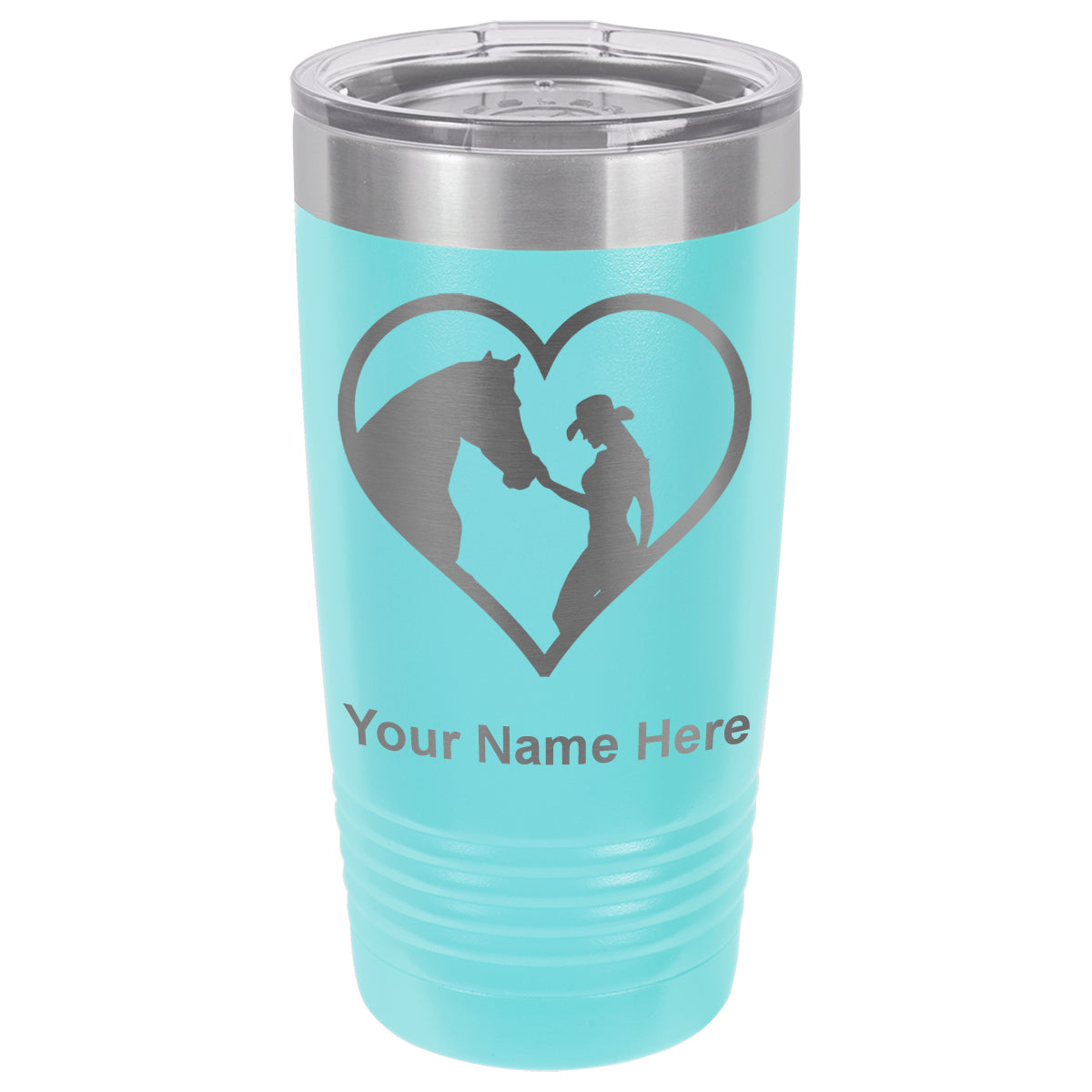 20oz Vacuum Insulated Tumbler Mug, Horse Cowgirl Heart, Personalized Engraving Included