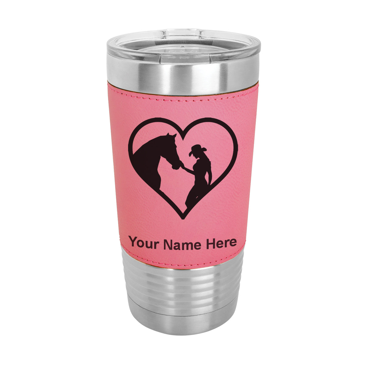 20oz Faux Leather Tumbler Mug, Horse Cowgirl Heart, Personalized Engraving Included - LaserGram Custom Engraved Gifts