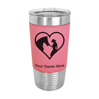 20oz Faux Leather Tumbler Mug, Horse Cowgirl Heart, Personalized Engraving Included - LaserGram Custom Engraved Gifts