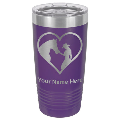 20oz Vacuum Insulated Tumbler Mug, Horse Cowgirl Heart, Personalized Engraving Included