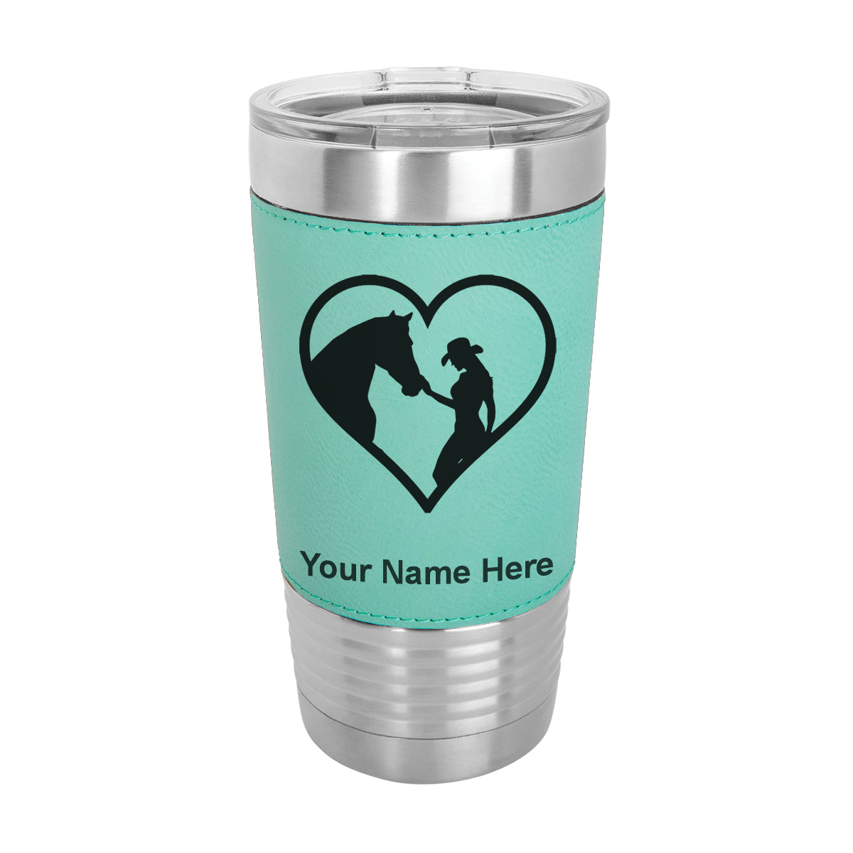20oz Faux Leather Tumbler Mug, Horse Cowgirl Heart, Personalized Engraving Included - LaserGram Custom Engraved Gifts