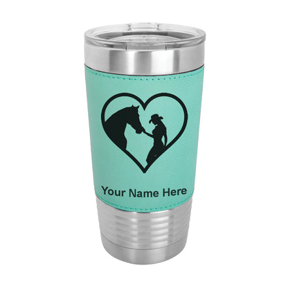 20oz Faux Leather Tumbler Mug, Horse Cowgirl Heart, Personalized Engraving Included - LaserGram Custom Engraved Gifts