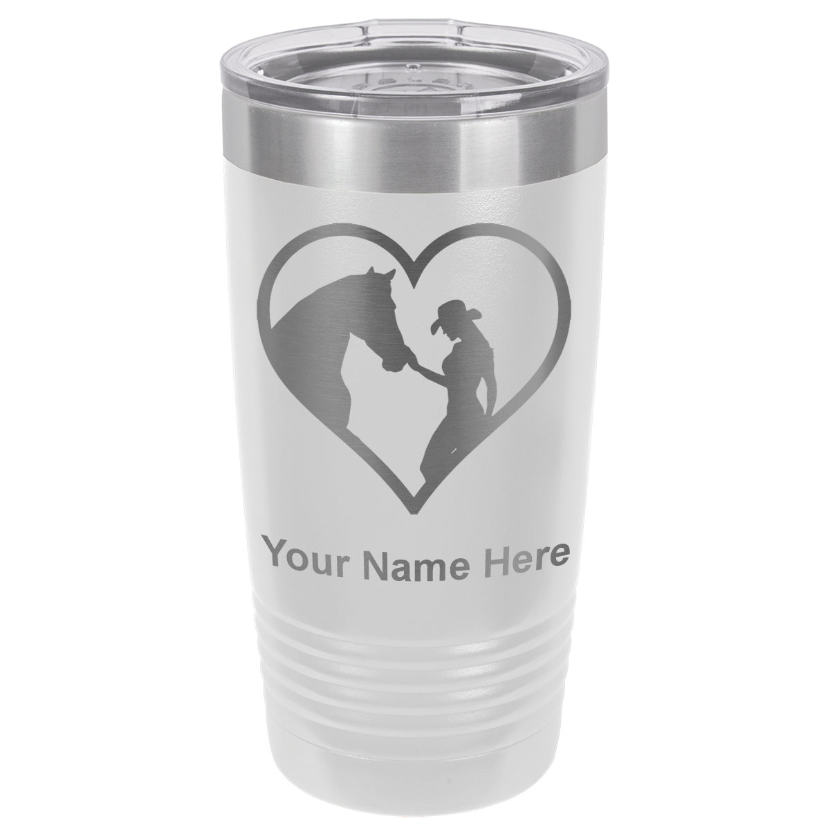20oz Vacuum Insulated Tumbler Mug, Horse Cowgirl Heart, Personalized Engraving Included
