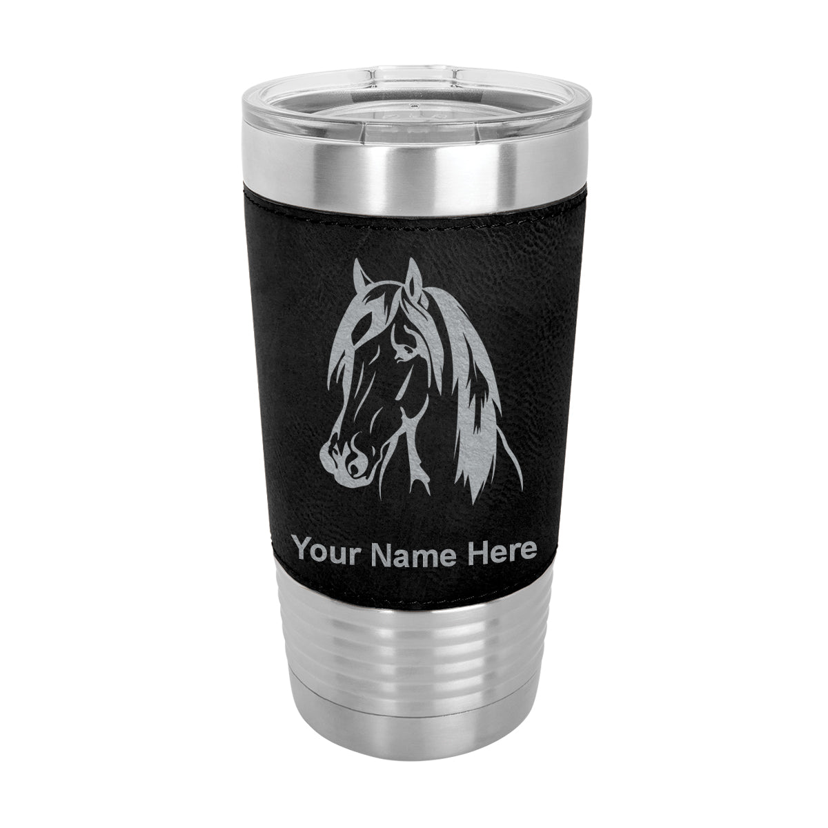 20oz Faux Leather Tumbler Mug, Horse Head 1, Personalized Engraving Included - LaserGram Custom Engraved Gifts