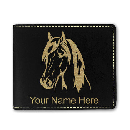 Faux Leather Bi-Fold Wallet, Horse Head 1, Personalized Engraving Included
