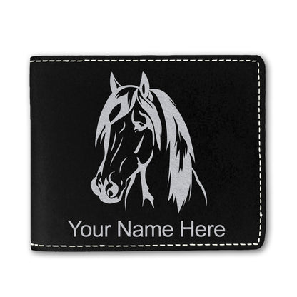 Faux Leather Bi-Fold Wallet, Horse Head 1, Personalized Engraving Included