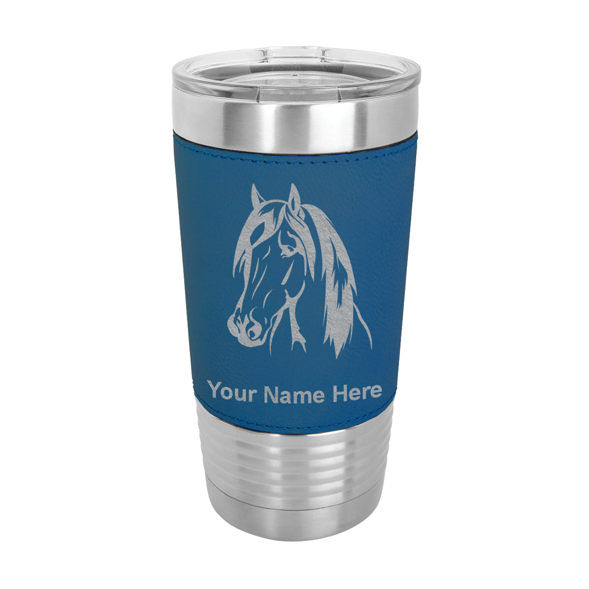 20oz Faux Leather Tumbler Mug, Horse Head 1, Personalized Engraving Included - LaserGram Custom Engraved Gifts