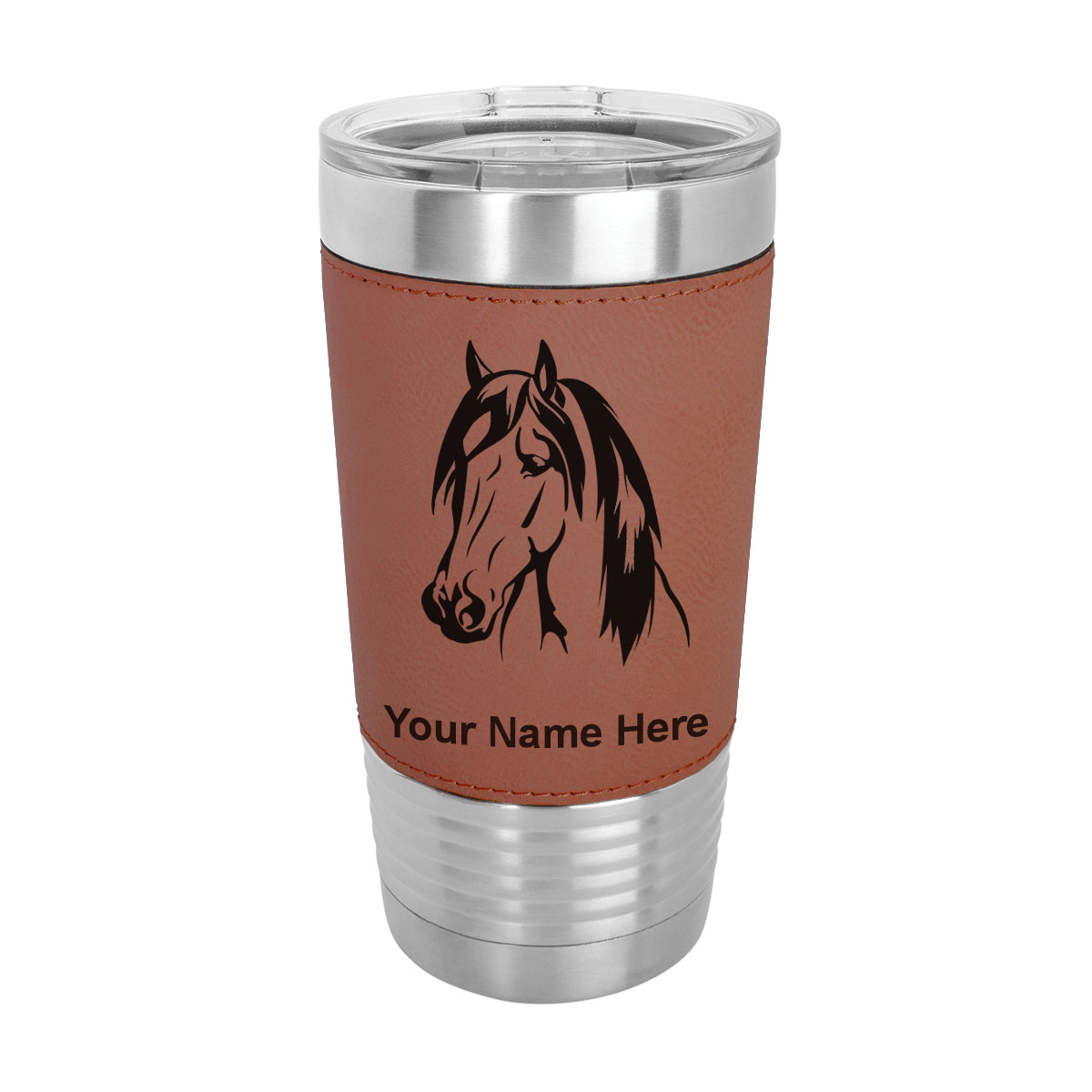 20oz Faux Leather Tumbler Mug, Horse Head 1, Personalized Engraving Included - LaserGram Custom Engraved Gifts