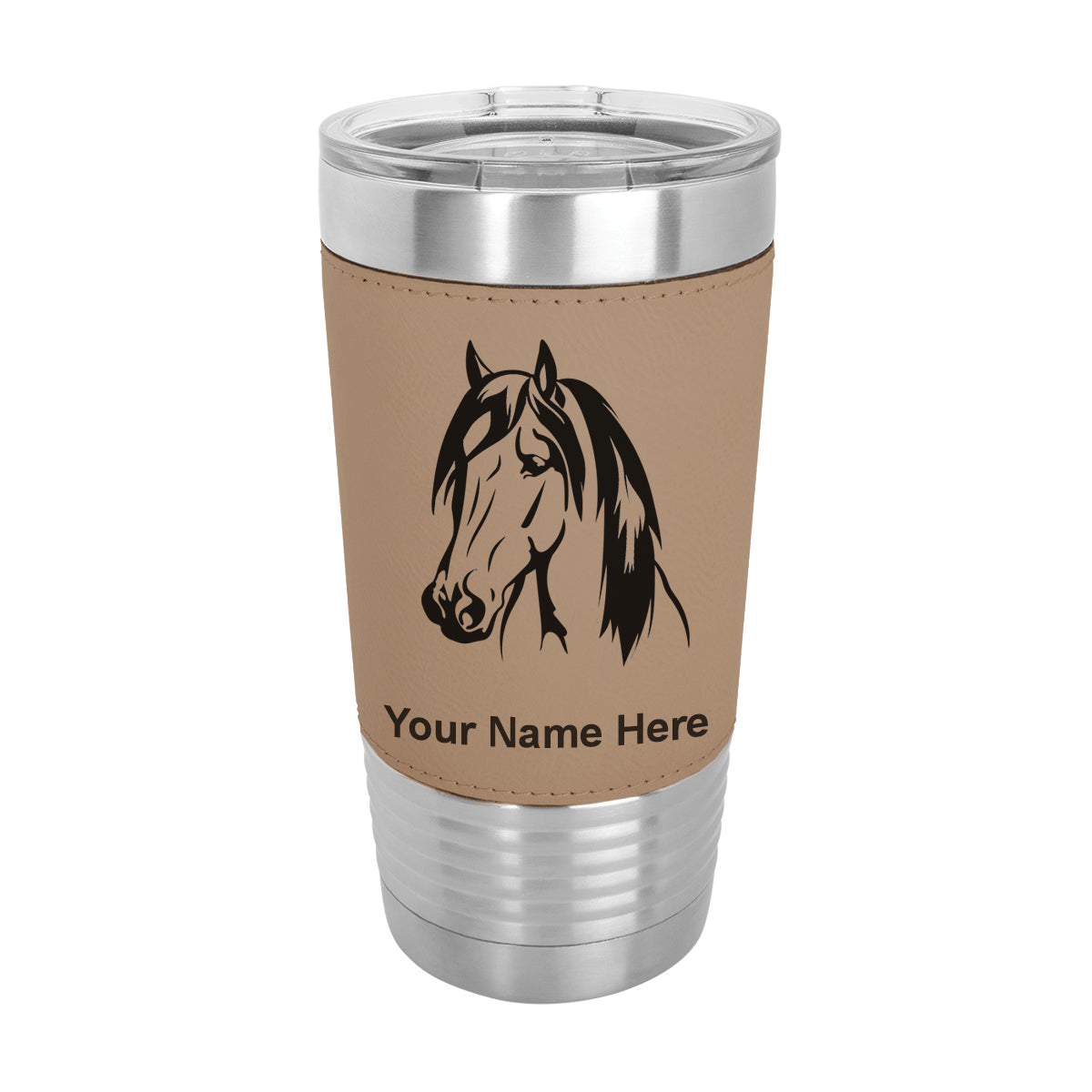 20oz Faux Leather Tumbler Mug, Horse Head 1, Personalized Engraving Included - LaserGram Custom Engraved Gifts