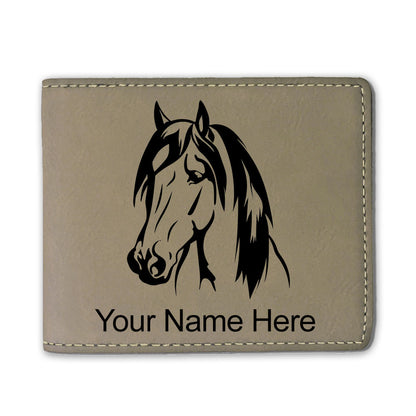 Faux Leather Bi-Fold Wallet, Horse Head 1, Personalized Engraving Included