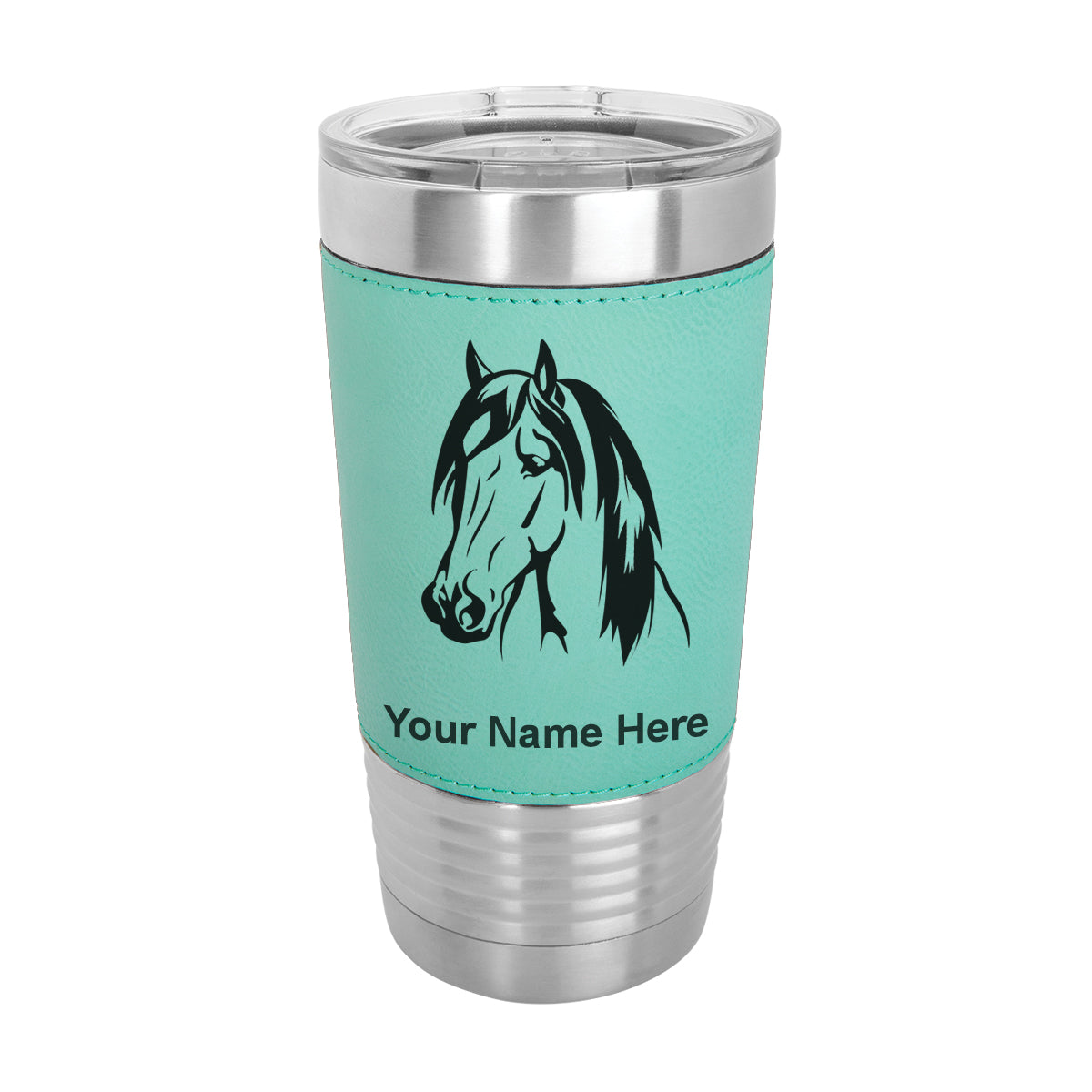 20oz Faux Leather Tumbler Mug, Horse Head 1, Personalized Engraving Included - LaserGram Custom Engraved Gifts