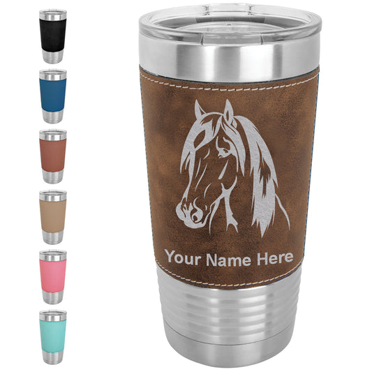 20oz Faux Leather Tumbler Mug, Horse Head 1, Personalized Engraving Included - LaserGram Custom Engraved Gifts