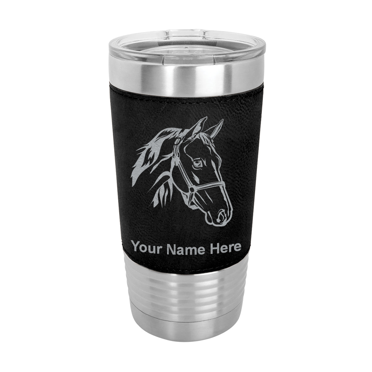 20oz Faux Leather Tumbler Mug, Horse Head 2, Personalized Engraving Included - LaserGram Custom Engraved Gifts
