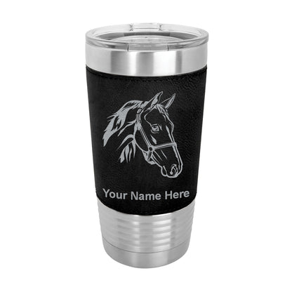 20oz Faux Leather Tumbler Mug, Horse Head 2, Personalized Engraving Included - LaserGram Custom Engraved Gifts