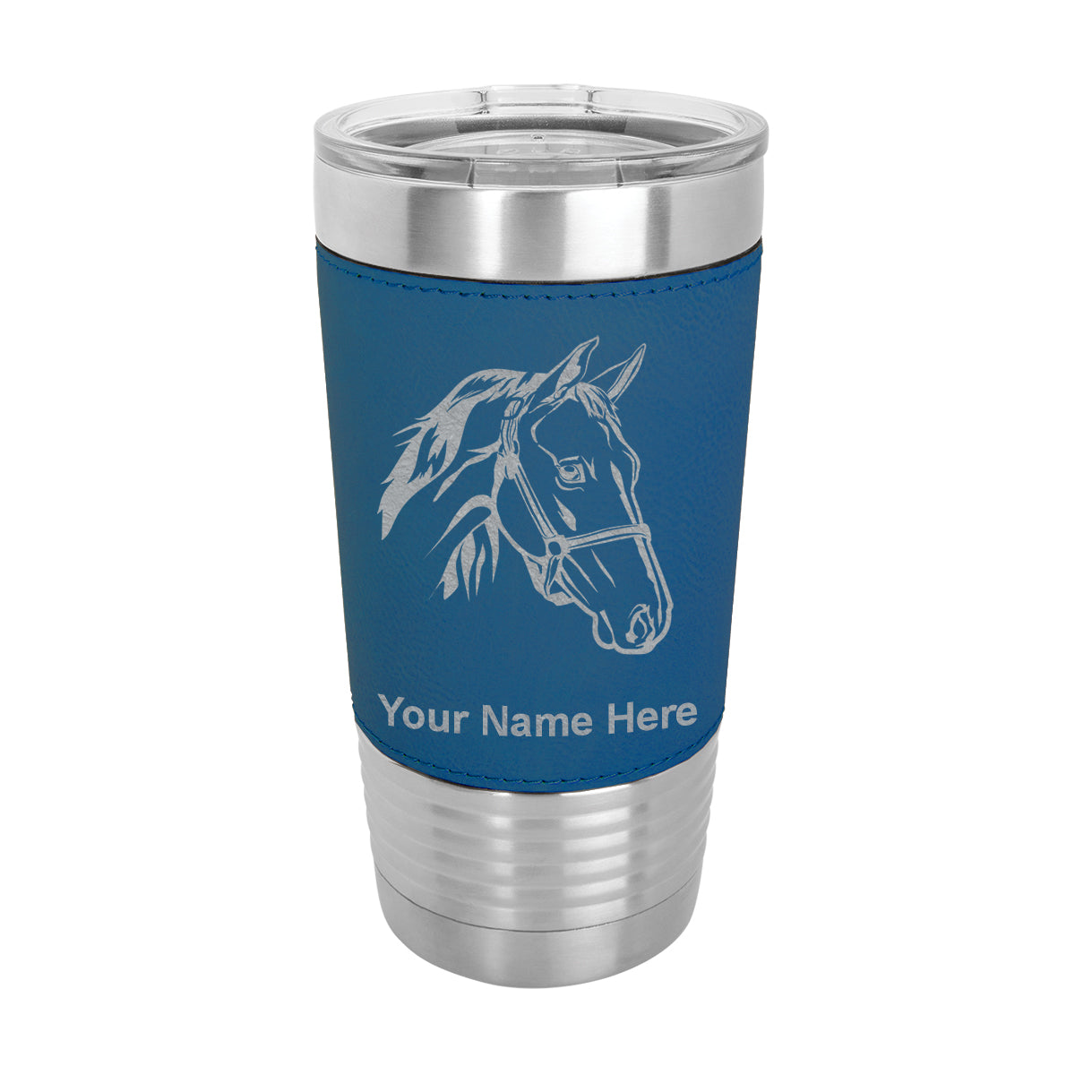 20oz Faux Leather Tumbler Mug, Horse Head 2, Personalized Engraving Included - LaserGram Custom Engraved Gifts