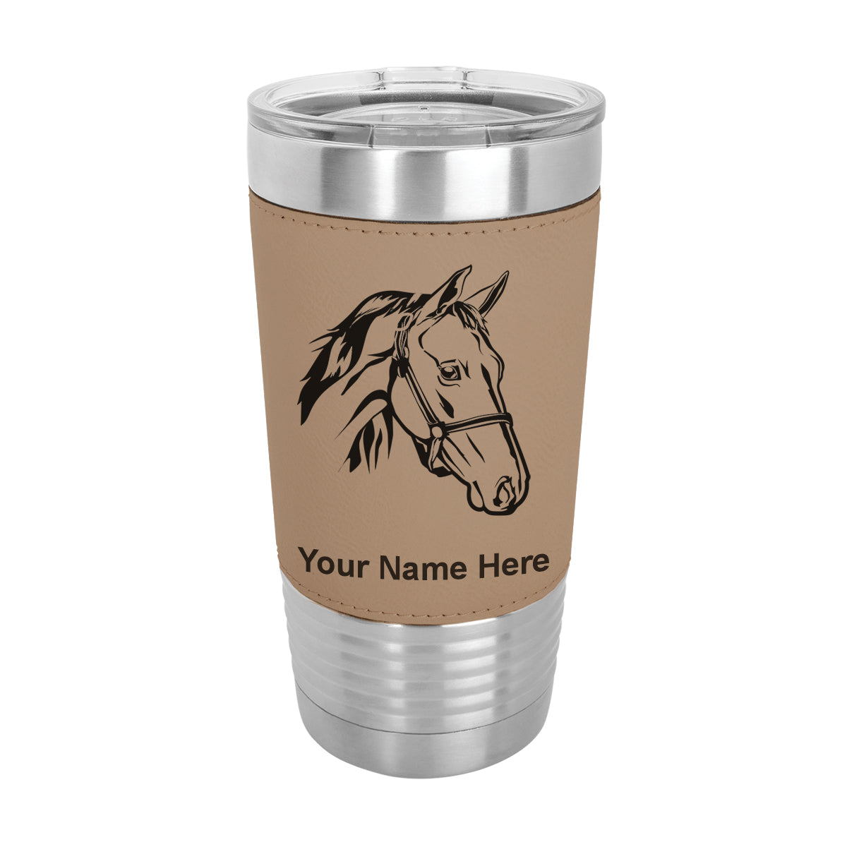 20oz Faux Leather Tumbler Mug, Horse Head 2, Personalized Engraving Included - LaserGram Custom Engraved Gifts