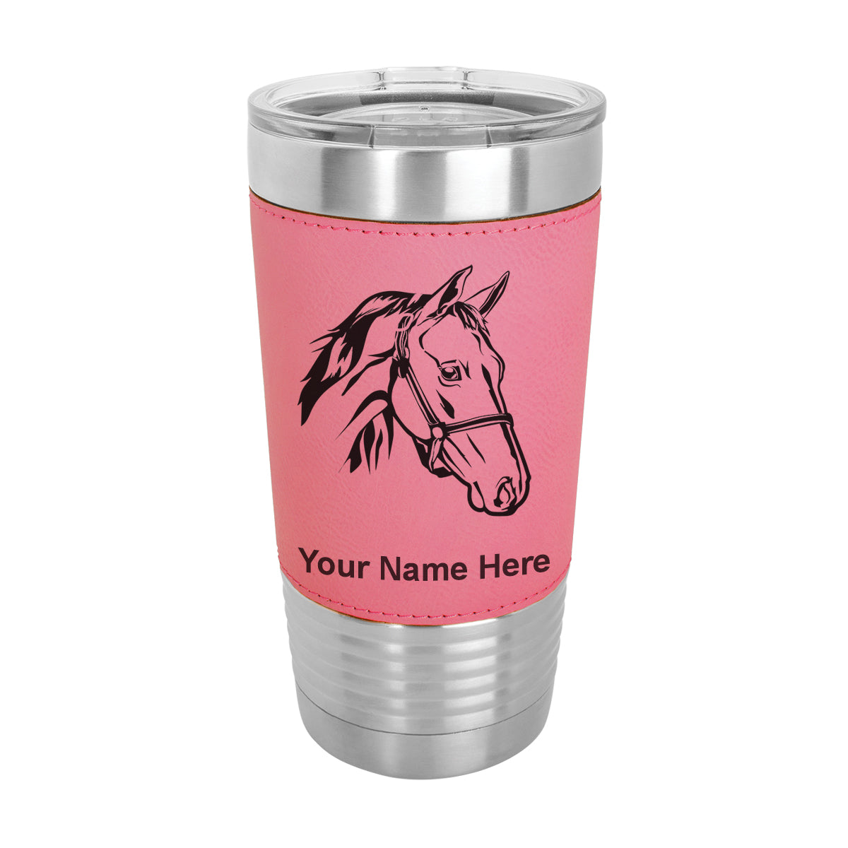 20oz Faux Leather Tumbler Mug, Horse Head 2, Personalized Engraving Included - LaserGram Custom Engraved Gifts