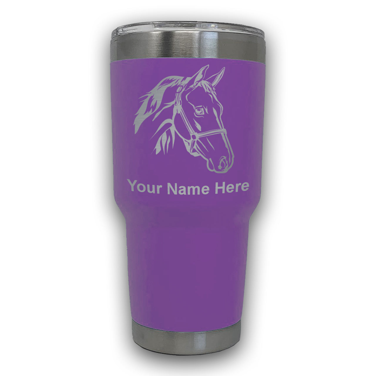 LaserGram 30oz Tumbler Mug, Horse Head 2, Personalized Engraving Included