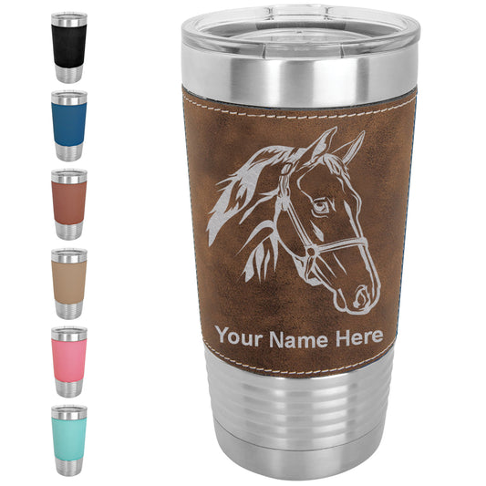 20oz Faux Leather Tumbler Mug, Horse Head 2, Personalized Engraving Included - LaserGram Custom Engraved Gifts
