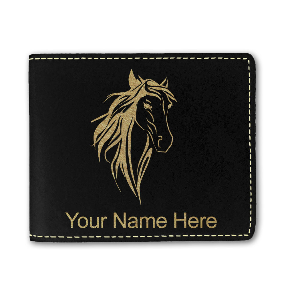 Faux Leather Bi-Fold Wallet, Horse Head 3, Personalized Engraving Included