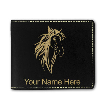 Faux Leather Bi-Fold Wallet, Horse Head 3, Personalized Engraving Included
