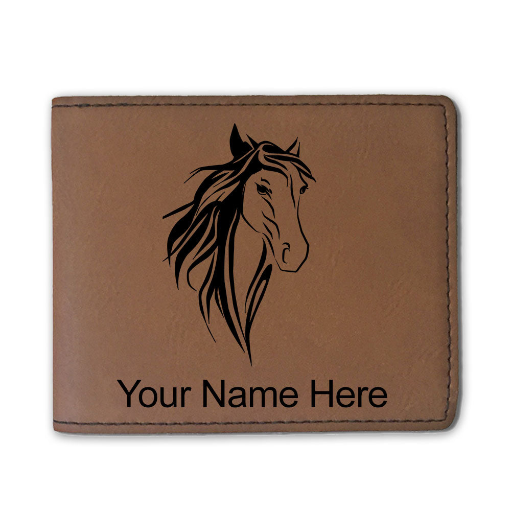 Faux Leather Bi-Fold Wallet, Horse Head 3, Personalized Engraving Included
