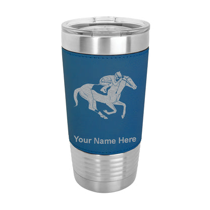 20oz Faux Leather Tumbler Mug, Horse Racing, Personalized Engraving Included - LaserGram Custom Engraved Gifts