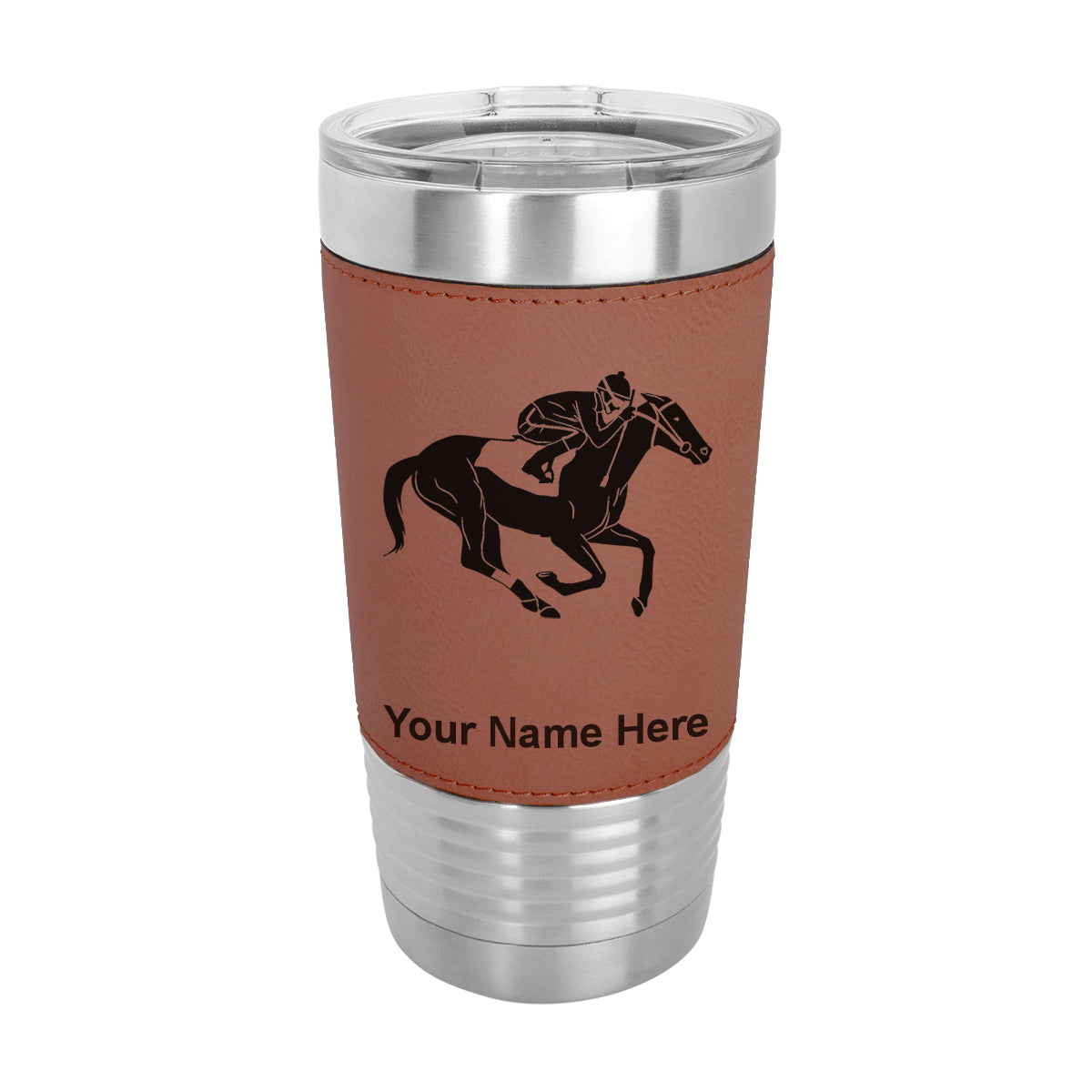 20oz Faux Leather Tumbler Mug, Horse Racing, Personalized Engraving Included - LaserGram Custom Engraved Gifts