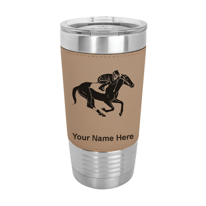 20oz Faux Leather Tumbler Mug, Horse Racing, Personalized Engraving Included - LaserGram Custom Engraved Gifts