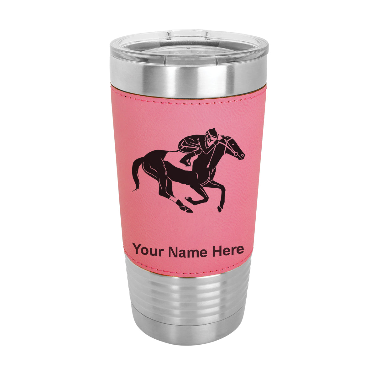 20oz Faux Leather Tumbler Mug, Horse Racing, Personalized Engraving Included - LaserGram Custom Engraved Gifts