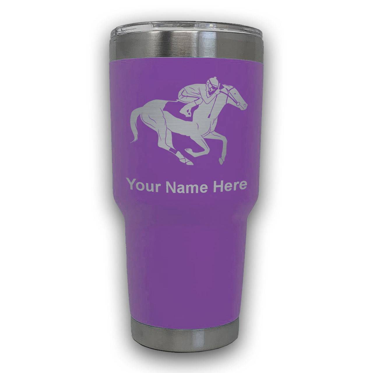 LaserGram 30oz Tumbler Mug, Horse Racing, Personalized Engraving Included