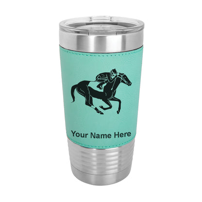 20oz Faux Leather Tumbler Mug, Horse Racing, Personalized Engraving Included - LaserGram Custom Engraved Gifts
