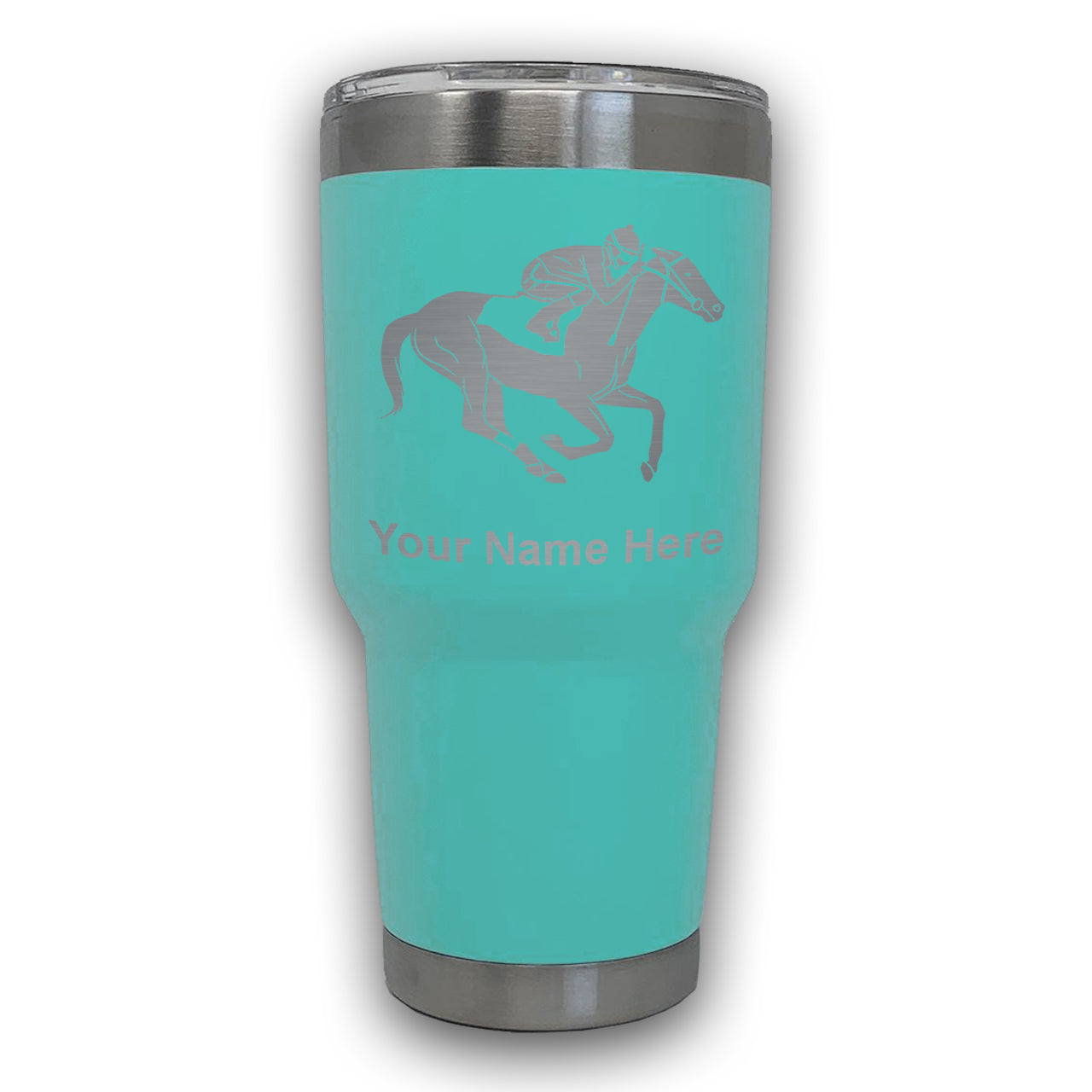 LaserGram 30oz Tumbler Mug, Horse Racing, Personalized Engraving Included