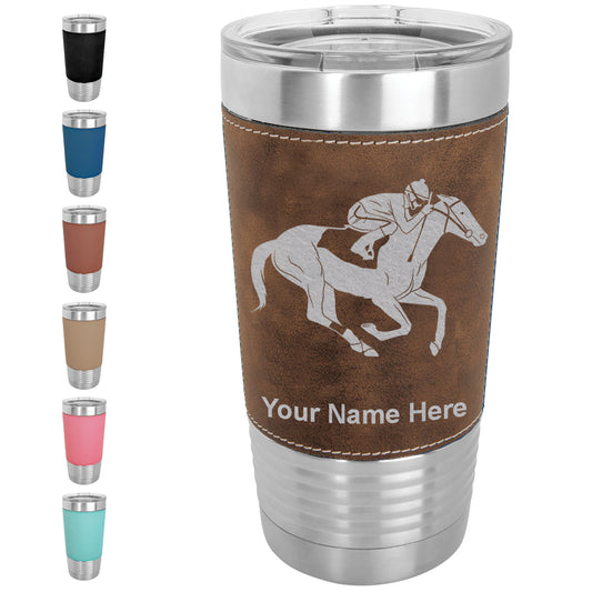 20oz Faux Leather Tumbler Mug, Horse Racing, Personalized Engraving Included - LaserGram Custom Engraved Gifts