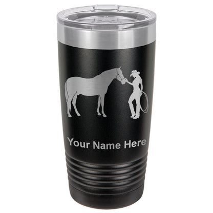 20oz Vacuum Insulated Tumbler Mug, Horse and Cowgirl, Personalized Engraving Included