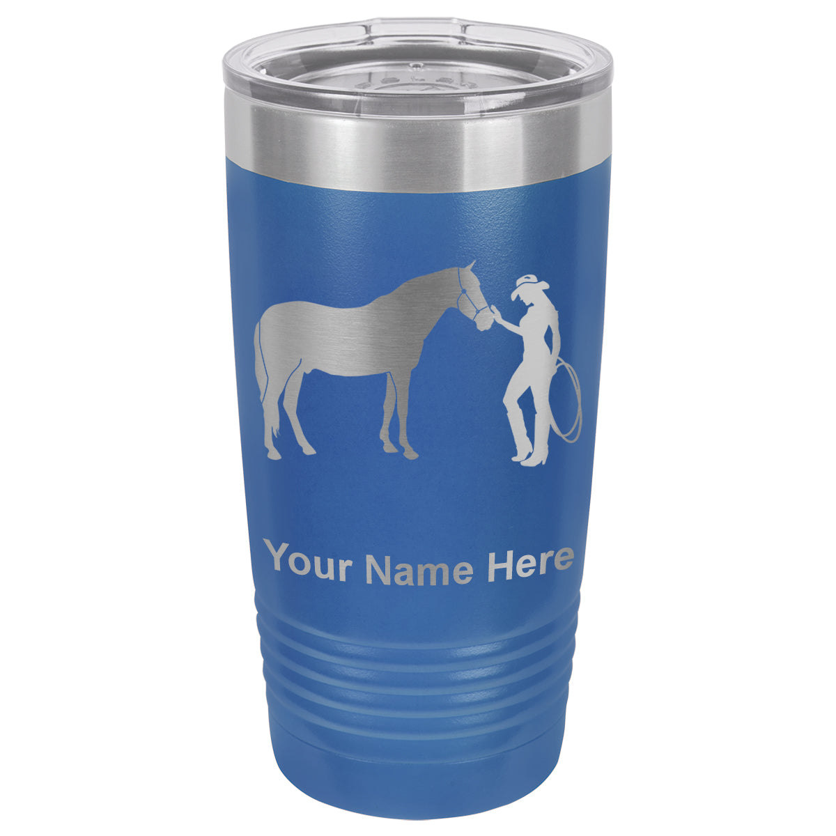 20oz Vacuum Insulated Tumbler Mug, Horse and Cowgirl, Personalized Engraving Included