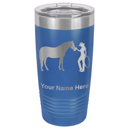 20oz Vacuum Insulated Tumbler Mug, Horse and Cowgirl, Personalized Engraving Included
