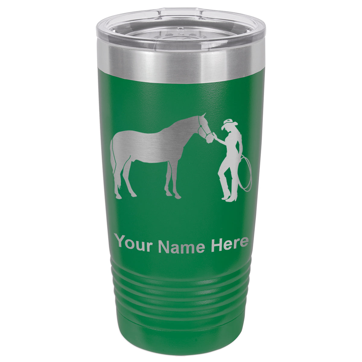 20oz Vacuum Insulated Tumbler Mug, Horse and Cowgirl, Personalized Engraving Included