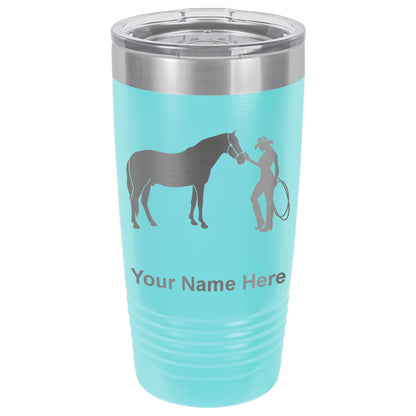 20oz Vacuum Insulated Tumbler Mug, Horse and Cowgirl, Personalized Engraving Included