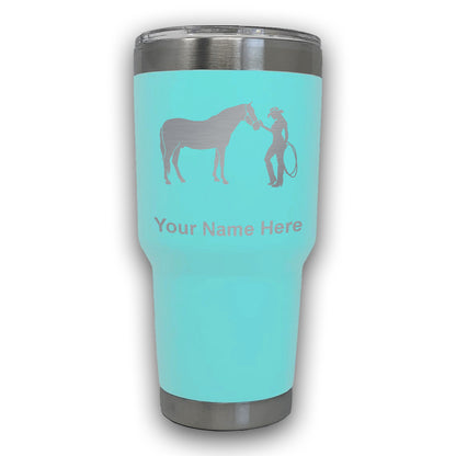 LaserGram 30oz Tumbler Mug, Horse and Cowgirl, Personalized Engraving Included