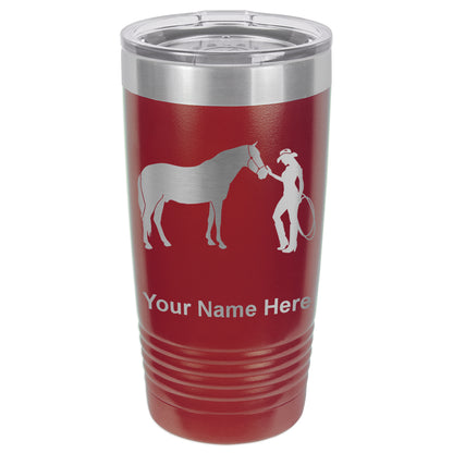 20oz Vacuum Insulated Tumbler Mug, Horse and Cowgirl, Personalized Engraving Included