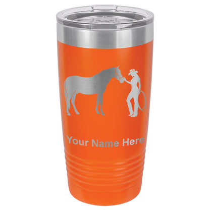 20oz Vacuum Insulated Tumbler Mug, Horse and Cowgirl, Personalized Engraving Included