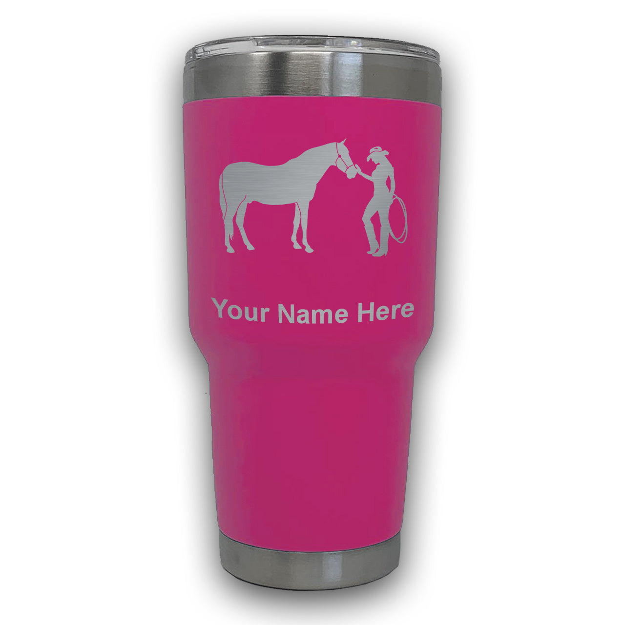 LaserGram 30oz Tumbler Mug, Horse and Cowgirl, Personalized Engraving Included